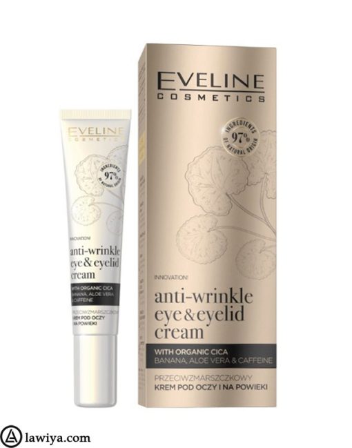 کرم ضد چروک دور چشم و پلک اولاین ارگانیک سیکا اصل فرانسه Eveline Organic Gold Anti-Wrinkle Eye&Eyelid Cream with Cica and Aloe Vera1