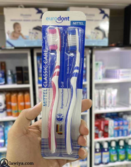 مسواک یورودونت سری mittel کلاسیک بسته دو عددی اصل آلمان - Toothbrush eurodont mittel classic care