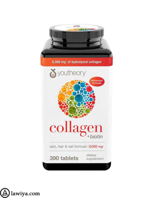 قرص کلاژن و بیوتین یوتئوری جوان ساز و تقویت کننده پوست و مو اصل آمریکا - youtheory collagen plus biotin 390-tablets