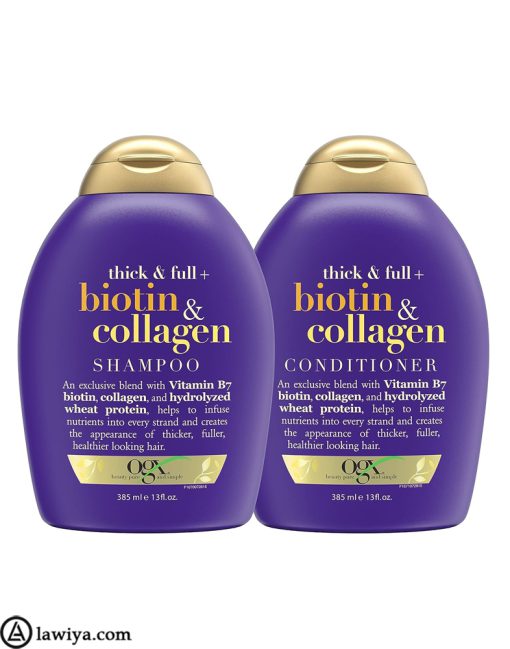 شامپو بیوتین و کلاژن او جی ایکس اصل آمریکا ضد ریزش و ضخیم کننده مو | OGX Thick & Full + Biotin & Collagen