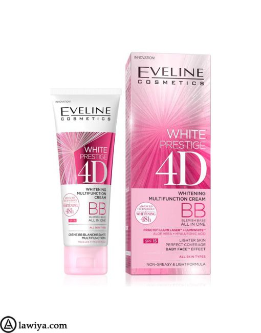 بی بی کرم روشن کننده اولاین اصل فرانسه | Eveline White Prestige 4D Whitening Multifunction BB Cream 50 ml